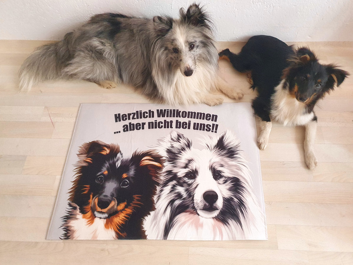Fußmatte bedruckt mit Wunschtext und Haustierzeichnung